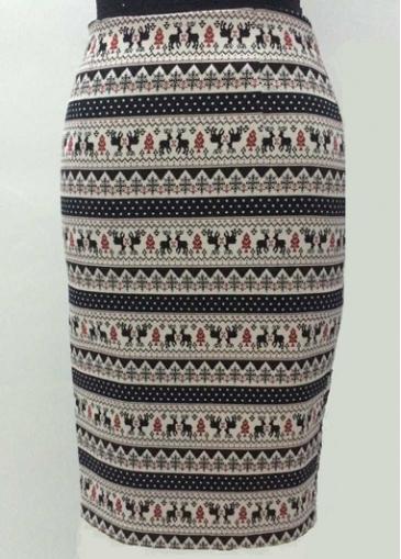Rosewe Knee Length Deer Print Back Slit Skirt