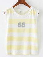 Shein Yellow Stripe Applique Tank Top
