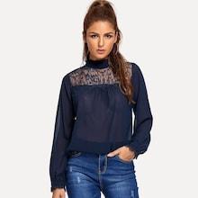 Shein Contrast Lace Ruffle Trim Top