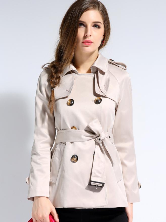 Shein Apricot Wide Lapel Long Sleeve Tie-waist Coat