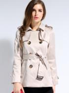 Shein Apricot Wide Lapel Long Sleeve Tie-waist Coat