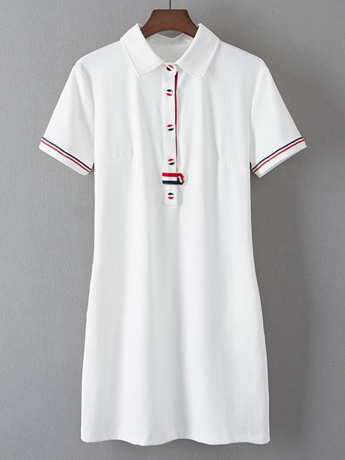 Shein White Lapel Flag Button Casual Dress