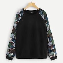 Shein Plus Tropical Raglan Sleeve Textured Sweatshirt