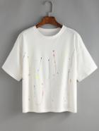 Shein Paint Splat Drop Shoulder White T-shirt