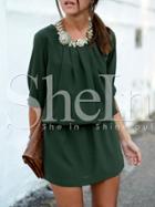 Shein Dark Green Long Sleeve Dress