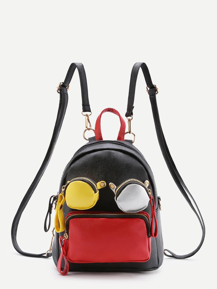 Shein Contrast Pocket Front Pu Backpack