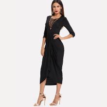 Shein Crisscross Plunge Neck Draped Wrap Dress