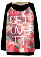 Shein Black Long Sleeve Floral Letters Print Sweatshirt