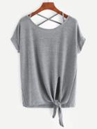 Shein Criss Cross Back Knotted Hem T-shirt