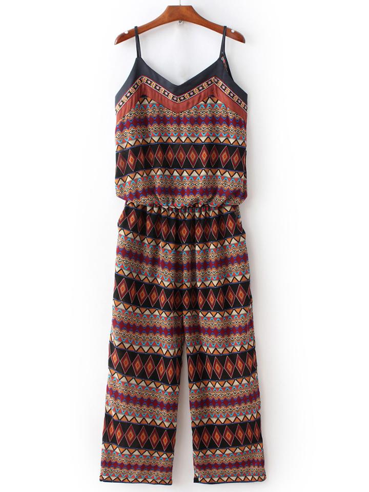 Shein Multicolor Spaghetti Strap Printed Siamese Trousers