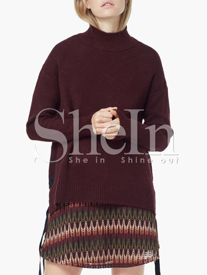 Shein High Neck Side Lacing Pullover Sweater