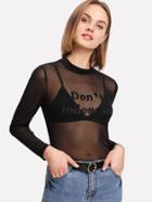 Shein Slogan Patched Mesh Top