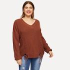 Shein Plus Lace Up Front Drop Shoulder Sweater