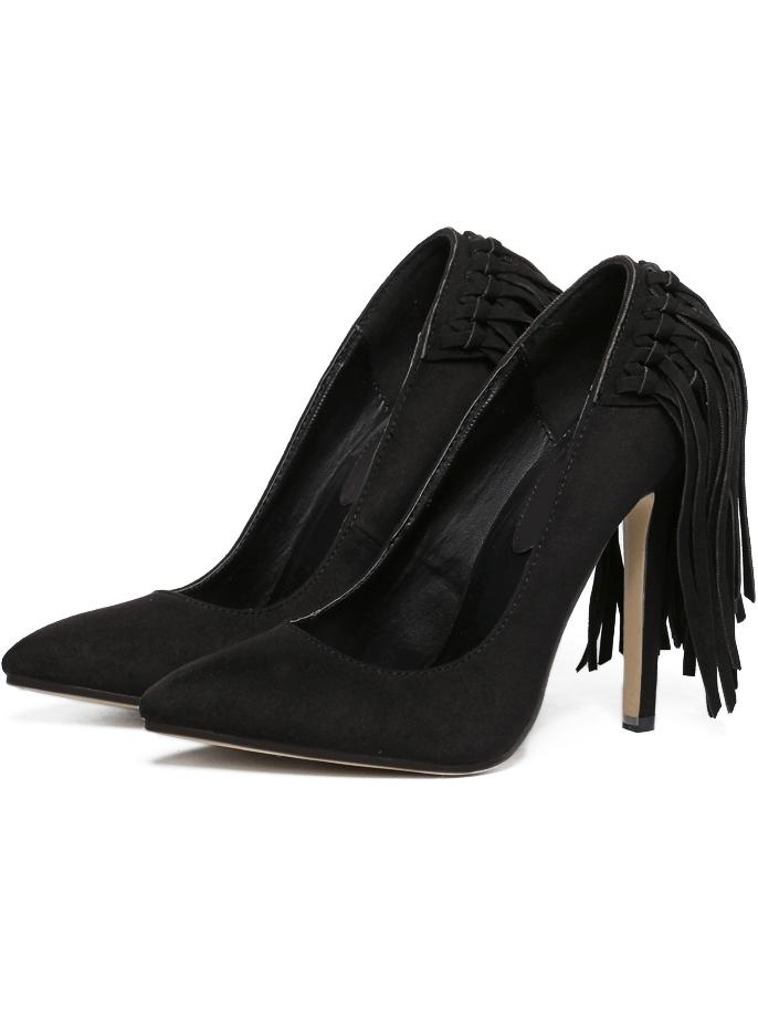 Shein Black Pointed Toe Tassel High Stiletto Heel Pumps