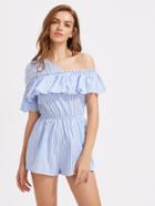 Shein One Shoulder Frill Trim Pinstripe Romper
