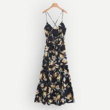 Shein Lace-up Open Back Florals Dress