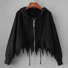 Shein Frayed Drawstring Detail Hooded Sweater