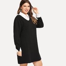 Shein Plus Contrast Cuff And Collar Dress