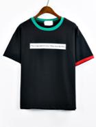 Shein Contrast Trim Letter Embroidered Patch T-shirt - Black
