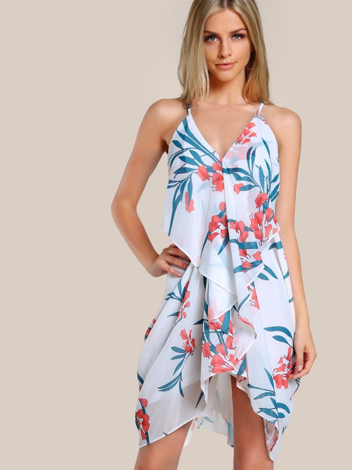 Shein Flounce Trim Slim Racerback Draped Dress