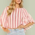 Shein Exaggerated Trumpet Sleeve Striped Blouse
