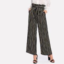 Shein Vertical Striped Self  Tie Wide Leg Pants