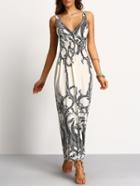Shein Deep-v Paisley Print Smocked Waist Maxi Dress