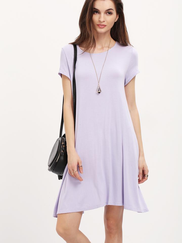Shein Light Purplr Short Sleeve Shift Dress