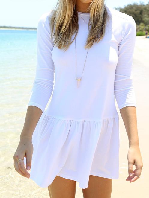 Shein White Drop Waist Flounce Dress