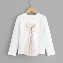 Shein Girls Polka Dot Bow Solid Tee