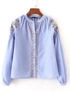 Shein Embroidery Flower Shirred Detail Blouse