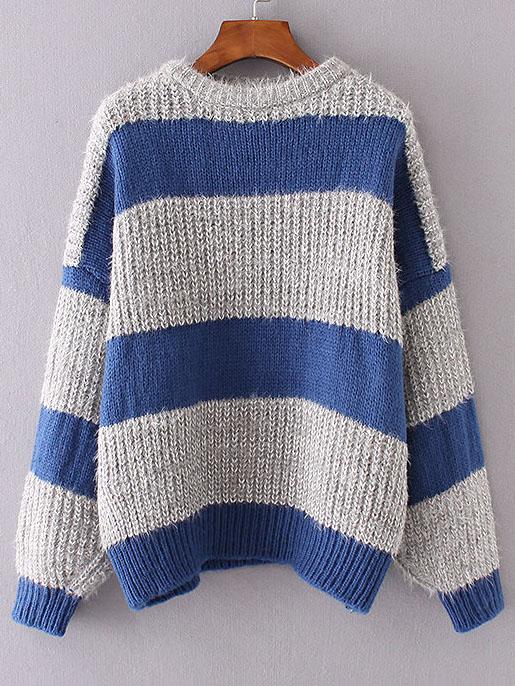 Shein Blue Striped Drop Shoulder Sweater