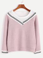 Shein Contrast Striped Trim 2 In 1 Ribbed Sweater