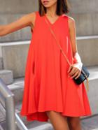 Shein Orange V Neck Trapeze Dress