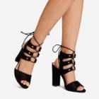 Shein Open Toe Lace Up Heeled Sandals