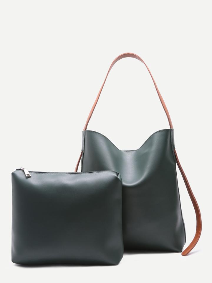 Shein Green Faux Leather Adjustable Tote Bag Set