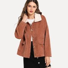 Shein Button Front Pocket Detail Corduroy Coat