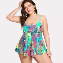 Shein Plus Leaf Print Tankini Set