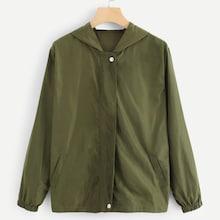 Shein Snap Button Front Solid Hoodie Jacket