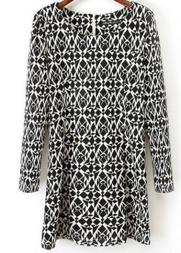 Rosewe Fabulous Print Design Long Sleeve Woman Straight Dress
