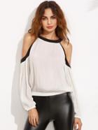 Shein Beige Cold Shoulder Long Sleeve Blouse