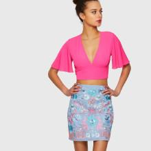 Shein Flutter Sleeve Knot Overlap Back Crop Top