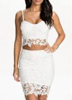 Rosewe White Lace Camisole And High Waist Skirt Set