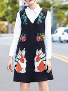 Shein False Two Pieces Squirrel Embroidered Dress