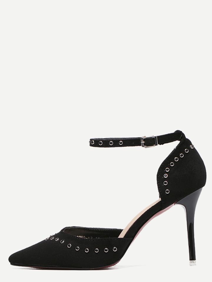 Shein Black Pointed Toe Ankle Strap Pumps