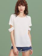 Shein White Split Back Ripped Sleeve Top