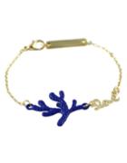 Shein Alloy Blue Plated Leaf Shape Link Chain Bracelet For Women