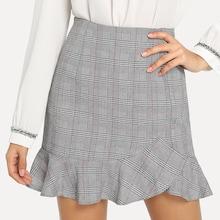Shein Ruffle Hem Houndstooth Print Skirt