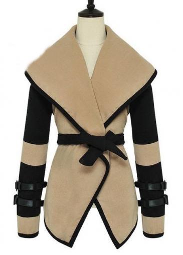 Rosewe Trendy Color Block Turndown Collar Long Sleeve Coat