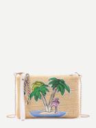 Shein Sequin Palm Tree Detail Straw Chain Bag